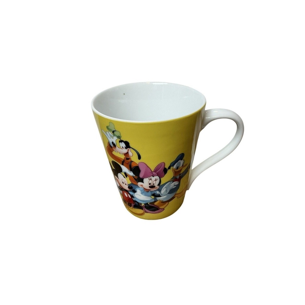 Disney Mickey Minnie Donald Daisy Goofy Pluto Yellow Ceramic Mug